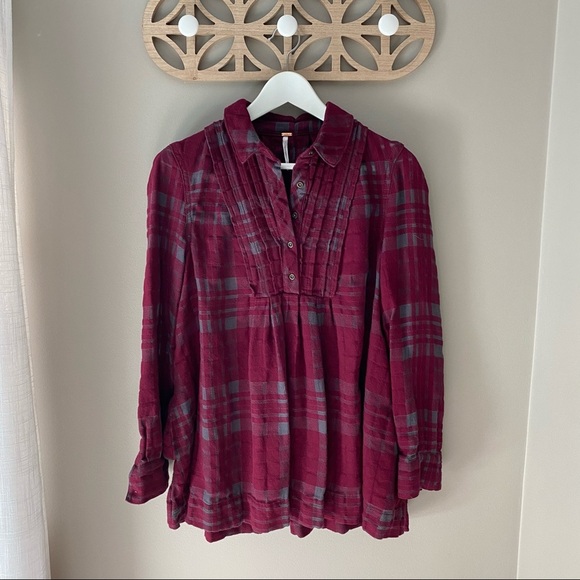 Free People Baby-Blues Paid Tunic Red Sz XS - Picture 1 of 13